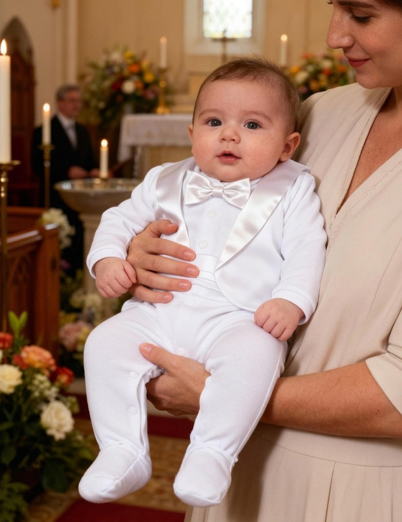 Baby Baptism Outfit Boy Infant Tuxedo Christening Footie White 6-9 Months