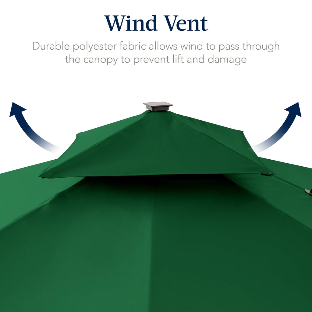 9x12ft LED Cantilever Patio Umbrella w/Base Included & 360° Rotation, Large Solar Offset Hanging Outdoor Sun Shade