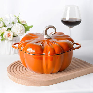 Pumpkin Cast Iron Dutch Oven, 4qt Enamel Cast Iron Cooking Pot with Lid