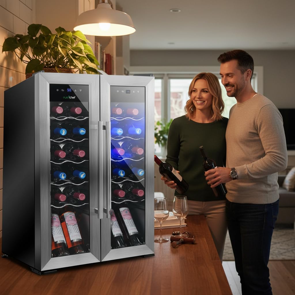 24-Bottle Wine Fridge - Dual Zone Cooler for Red & White Wines, 41°F - 64°F Temp