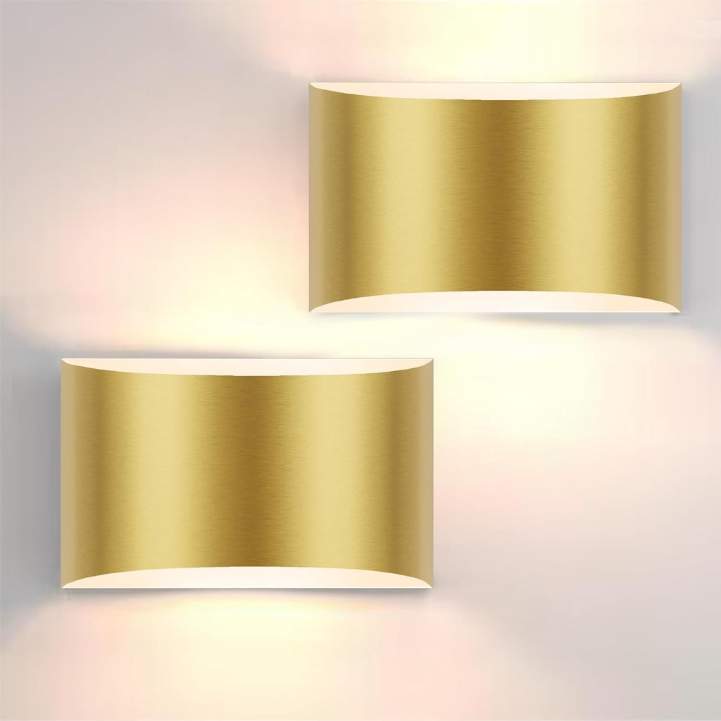 Modern LED Wall Sconces Set of 2, 3000K Warm White Up and Down Mount Light, Gold Hardwired Interior Wall Lights Lamp