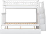 Wood Twin Over Full Bunk Bed with Trundle and Stairs