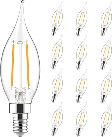 E12 Candelabra Bulb 40 Watt Equivalent, Dimmable LED Chandelier Light Bulbs 2700K Soft White, CA10 Candle Shape E12