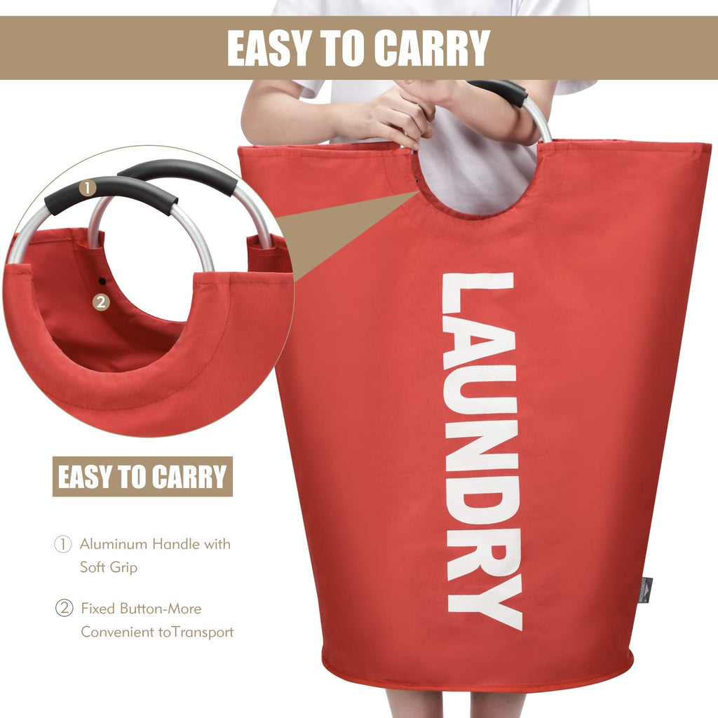 90L Large Laundry Basket Bag, Collapsible Tall Hamper, Red