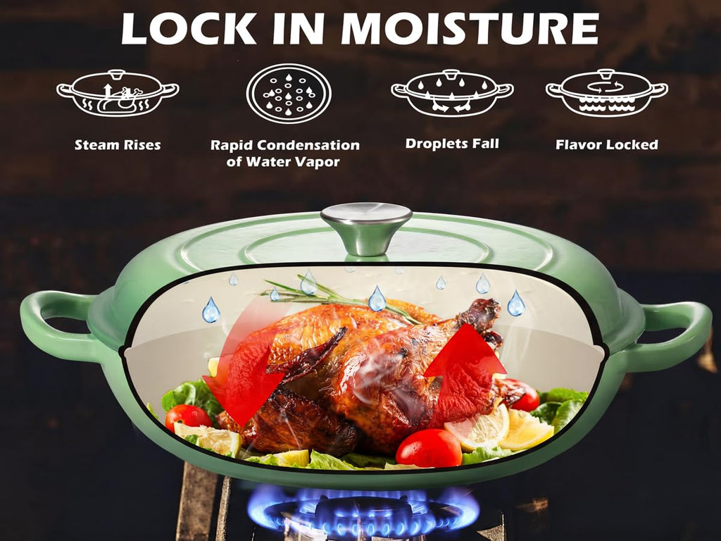 3.6QT Enameled Cast Iron Skillets Braiser with Lid, Pistachio Green