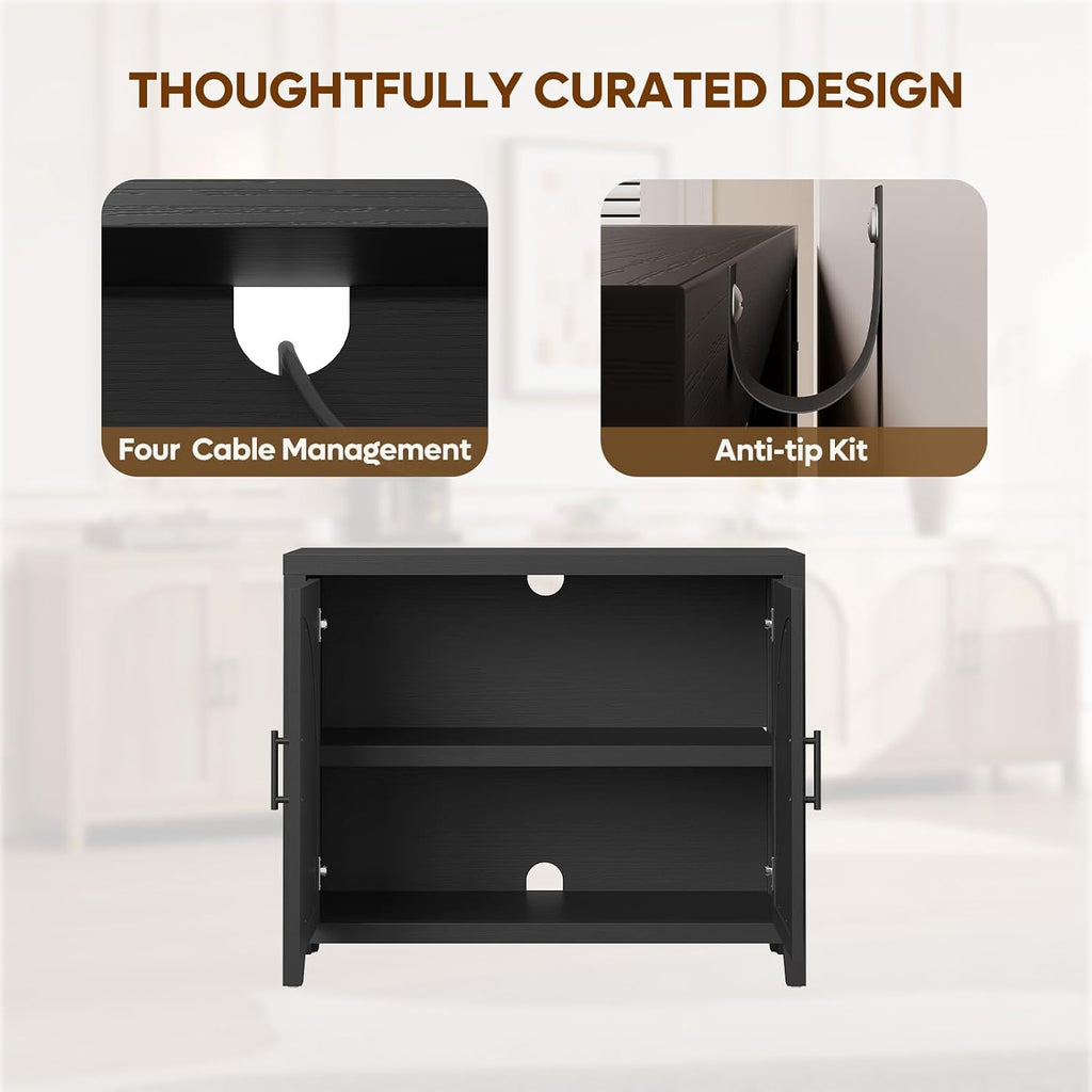 37" Modern Fluted Sideboard Buffet Cabinet with Storage, Black Oak | Small Wooden Modular Storage Cabinet, Adjustable