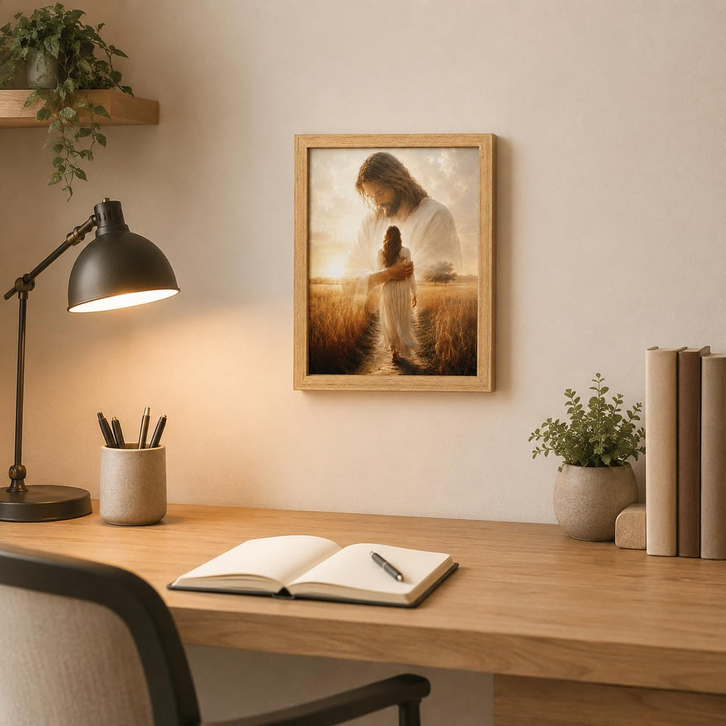 Framed Jesus Wheat Field Canvas Wall Art Christian Home Decor 12x16 Inches