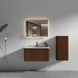 30" Wall-Mounted Floating Bathroom Vanity with Sink, Large Storage Cabinet, One-Piece Basin with Overflow, Modern Brown Walnut