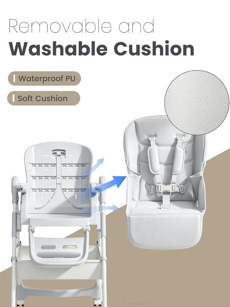 Baby High Chair, Foldable Convertible High Chair for Babies & Toddlers, Adjustable Height & Recline with Removable