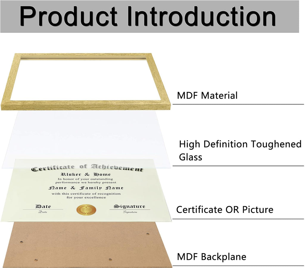 8.5x11 Certificate Frame 6 Pack, Gold with Glass