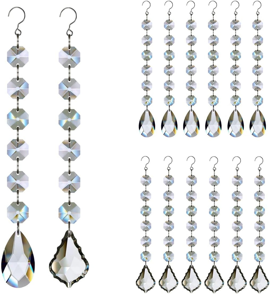 12pcs Glass Crystal Chandelier Prisms Beads Replacement - Hanging Crystals Suncatcher for Chandeliers Decoration