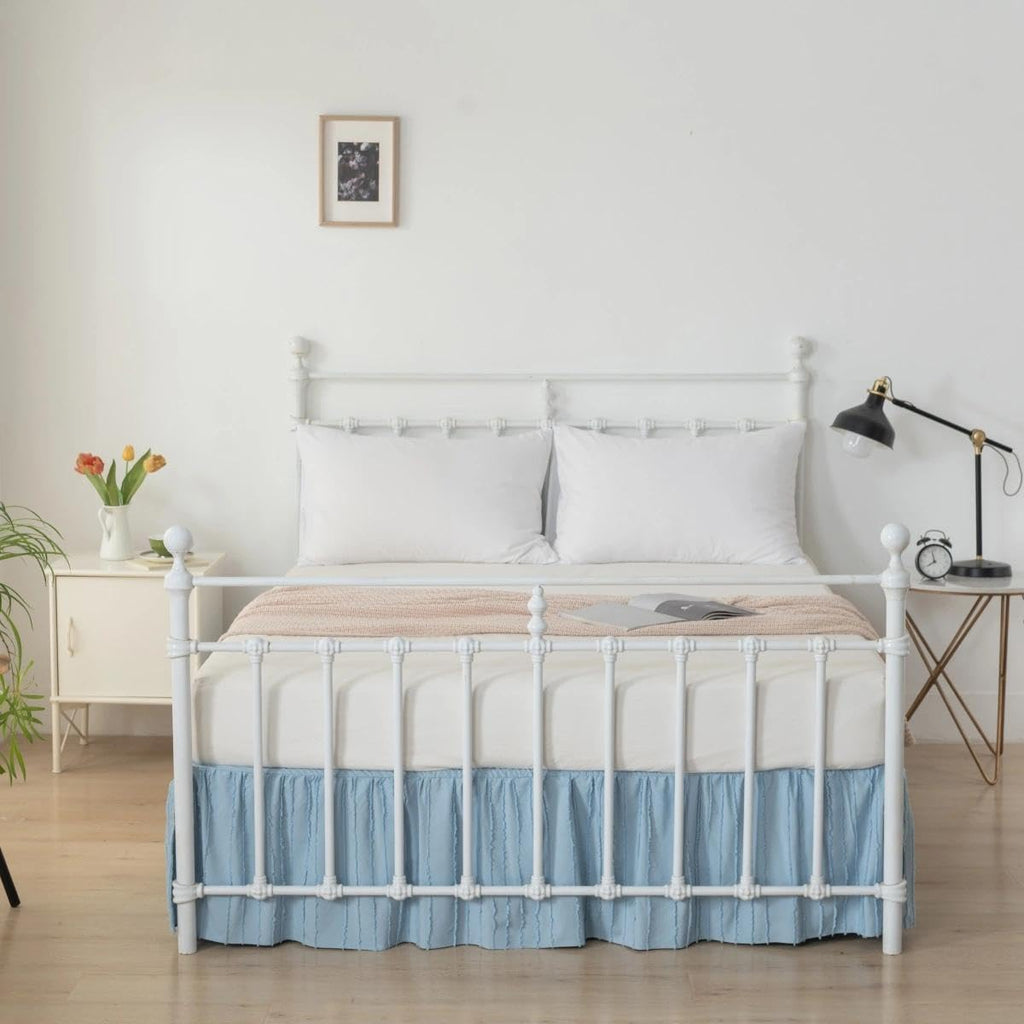 Bed Skirt Queen Size - Ruffled Bed Skirt - with Split Corners - Sky Blue
