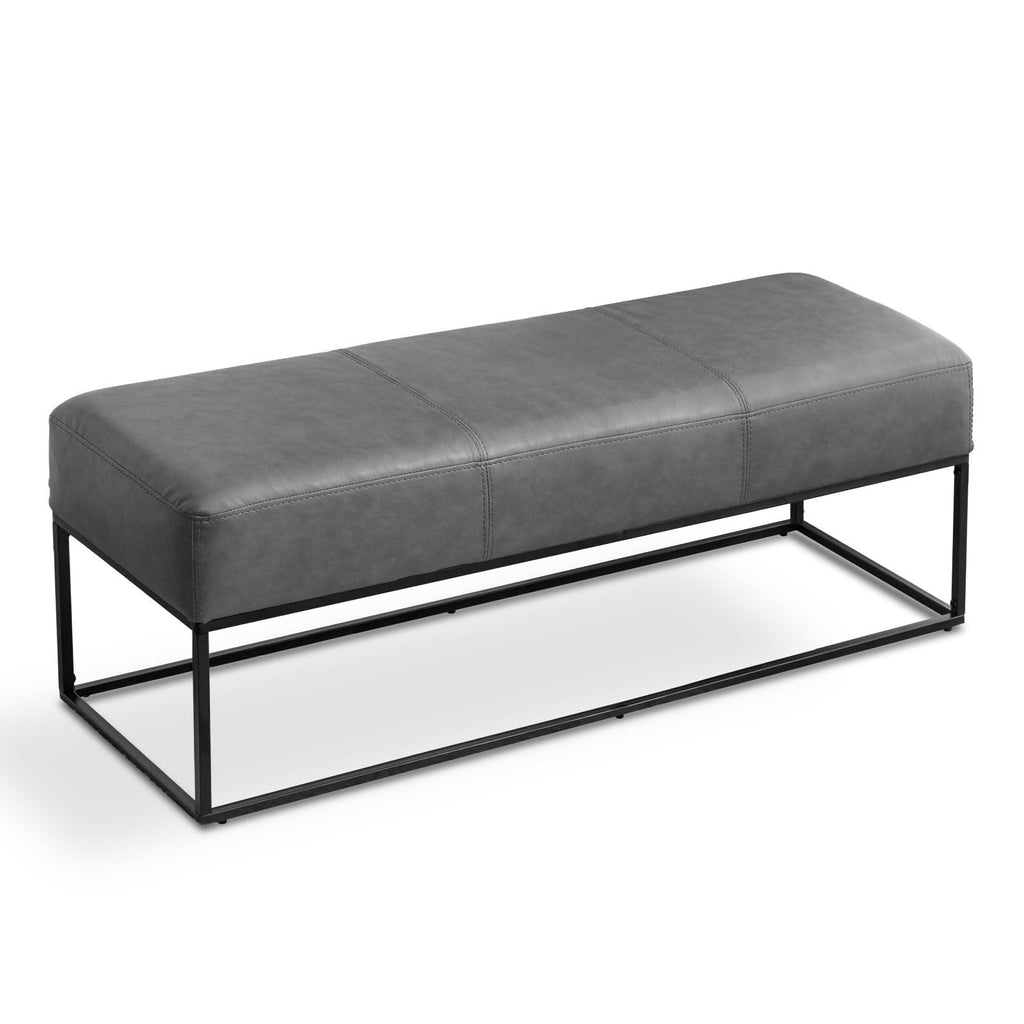 Leather Entryway Bench, Modern Long Leather Ottoman Bench Seat with Metal Frame, 47'' Upholstered Bedroom Bench