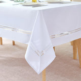Heavy Duty Waffle Weave Jacquard Fabric Tablecloth with White Lace,Waterproof and Stain-Resistant Ta