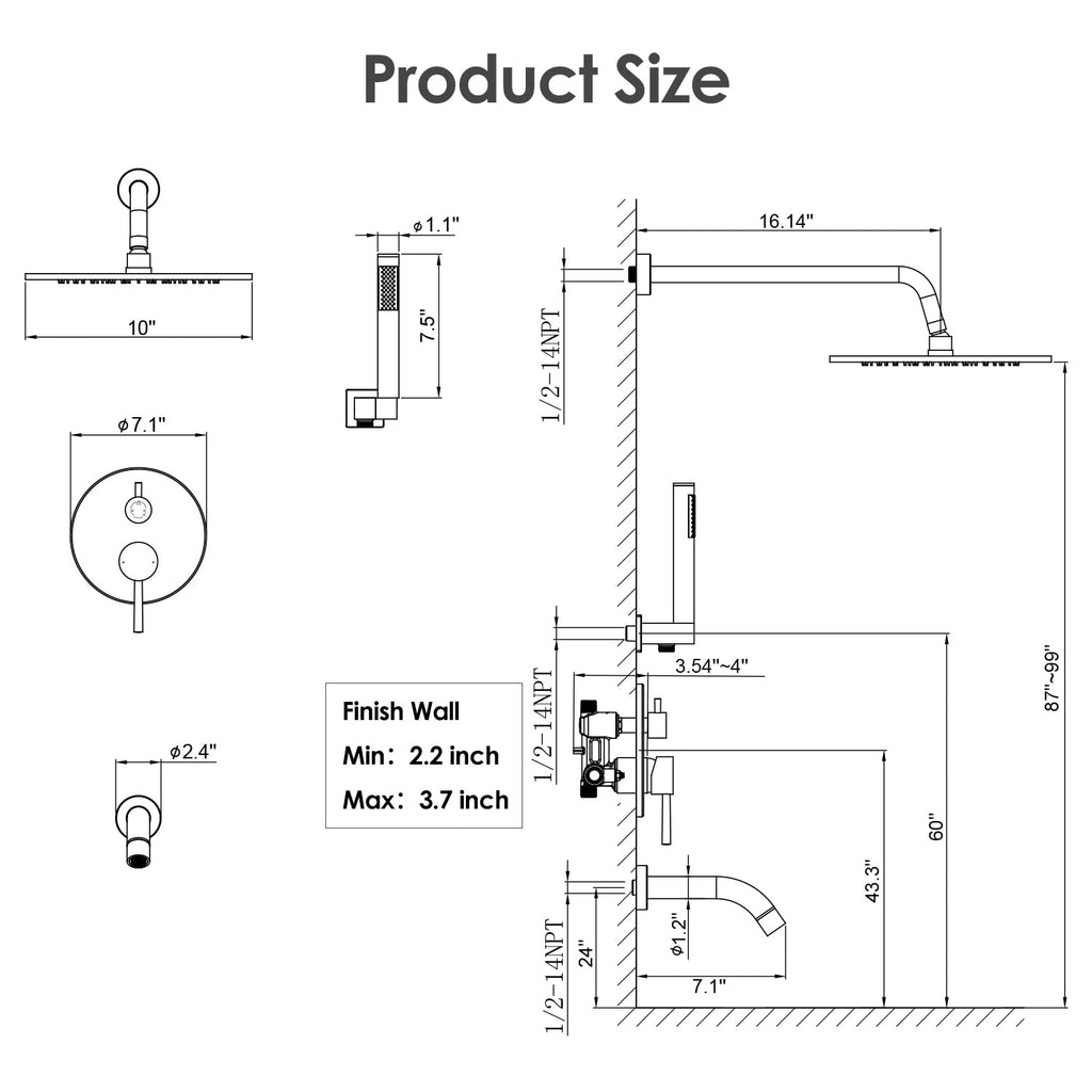 Shower System, 10" Bathtub Shower Faucets Set, Brushed Nickel