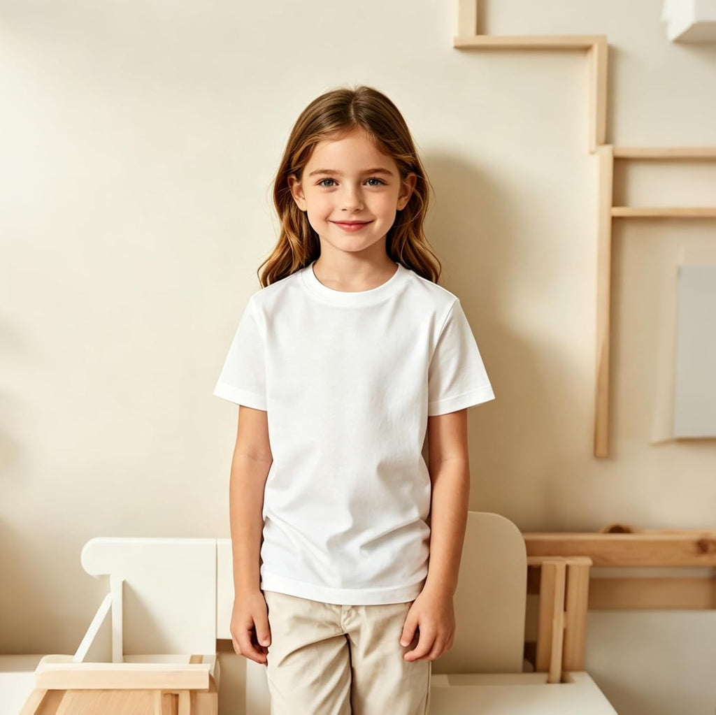 3 Pack Cotton T-Shirt for Kids,Short Sleeve Clothes Undershirts Bulk, Round Neck Tee for Boys and Girls