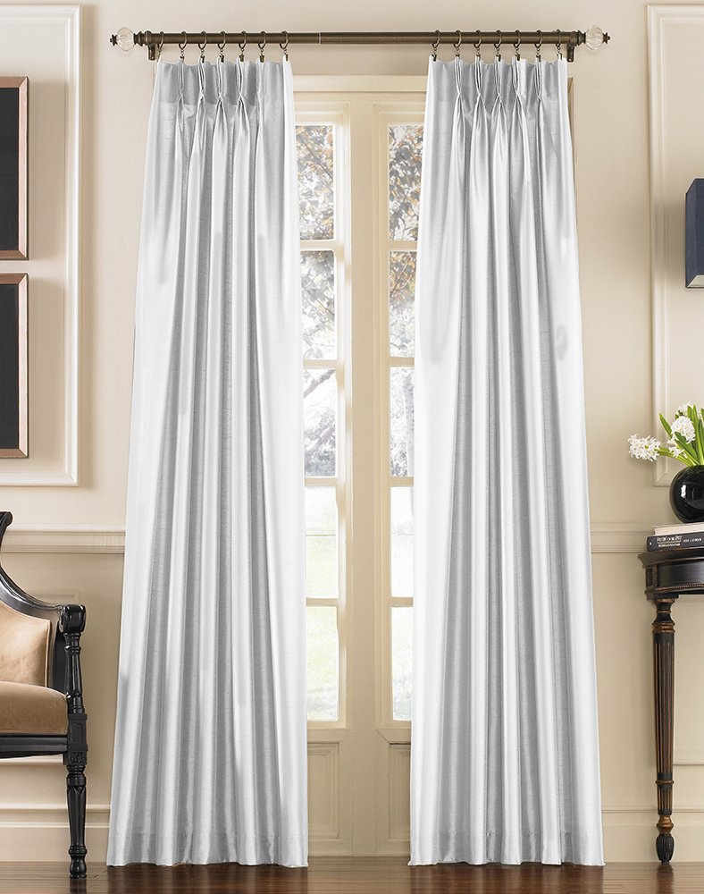 Marquee Faux Silk Pinch Pleat/Back Tab Lined Curtain, 1 Panel, 120-inch, White