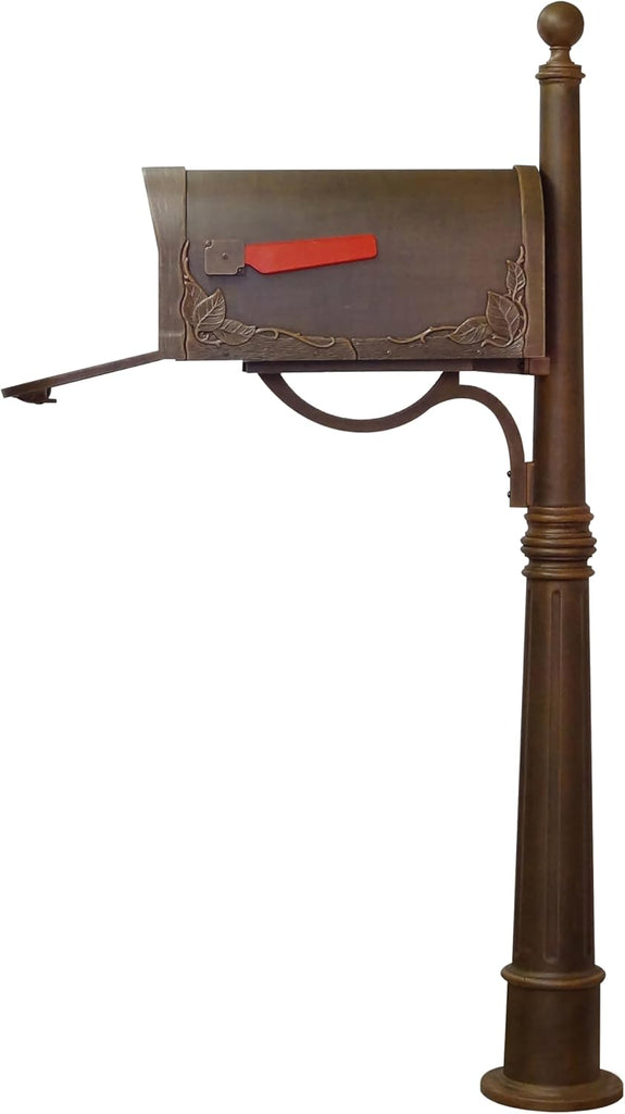 Floral Curbside Mailbox with Ashland Post - Copper Mailbox with Aluminum Post