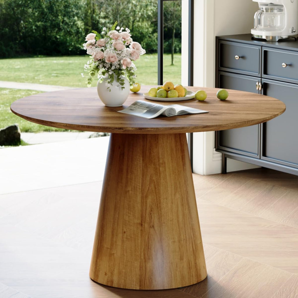 45'' Round Dining Table, Small Round Dining Table, Wood Dinner Table Use for Kitchen, Easy Assemble, Saving Space