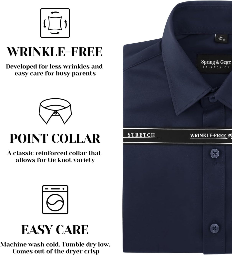 Girls Short Sleeve Dress Shirt Kids Stretch Wrinkle-Free Button Down Shirt School Uniform Blouse