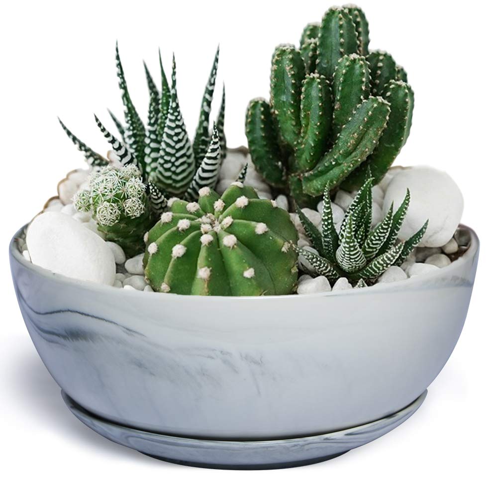 10Inch Large Planter Marble Pattern Ceramic Succulent Planter Big Plant Pot Succulents Container Flower Pot Indoor