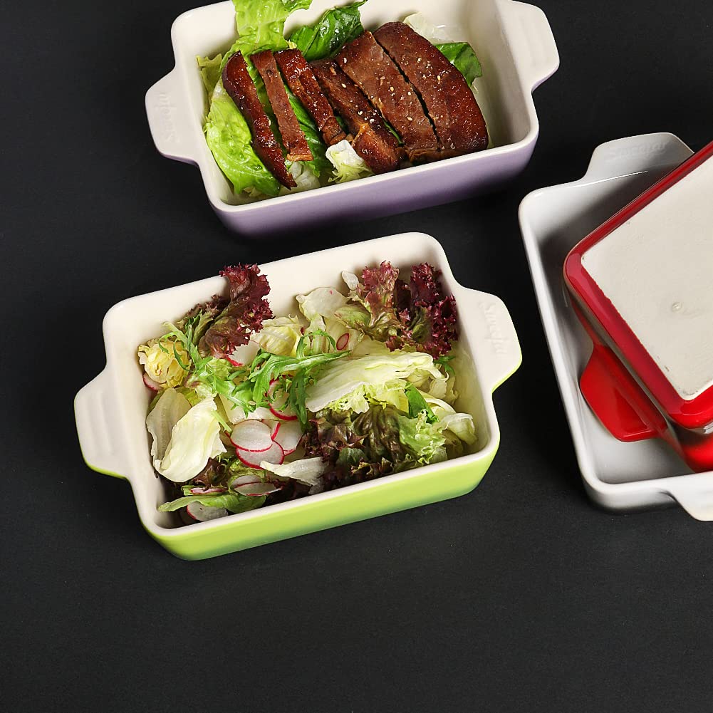 Ceramic Baking Dish, Rectangular Small Baking Pan with Double Handles, 20 Oz for Cooking, Brownie, Kitchen, 6.5 x 4.9