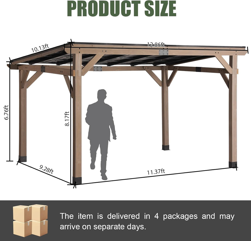 Cedar Wood Gazebo 10' x 12',Wooden Grill Gazebo with Sloped Galvanized Steel Roof,Permanent Hardtop Patio Pavilion