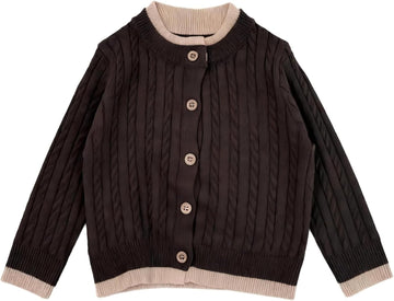 Girls Fake Two-Piece Cardigan Cable Knit Sweater Kids Cute Coat