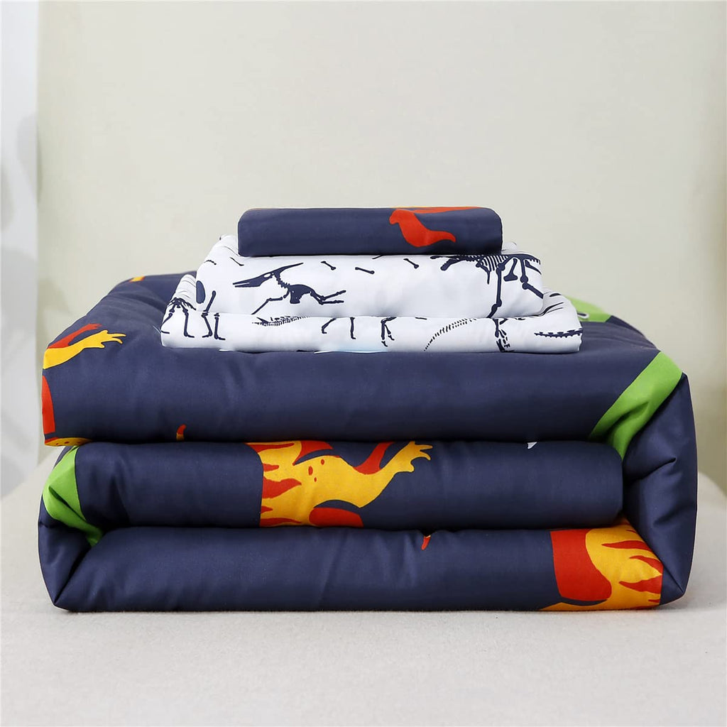 4-Piece Toddler Bedding Set Cartoon Jurassic Dinosaur Print Boys