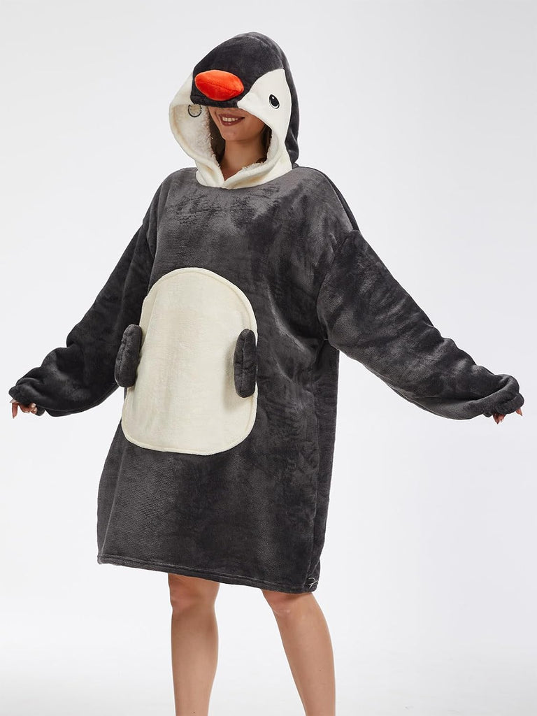 Animal Wearable Blanket Hoodie with Animal Hood - Warm Flannel Sherpa Sweatshirt Blanket for Adults