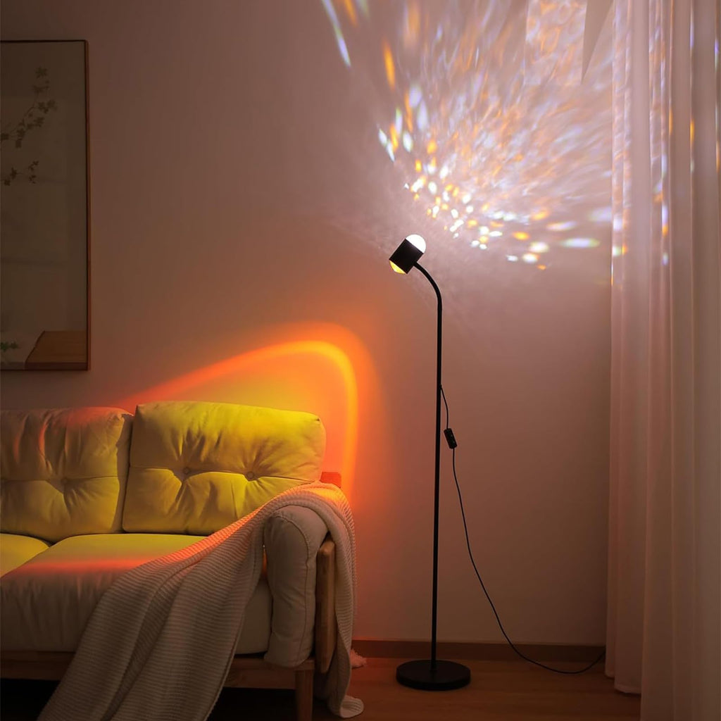 Sunset Projection Floor Lamp with 3D Waves, Dual Head Sunset Lamp with Creative DIY Mode, Multiple Colors and