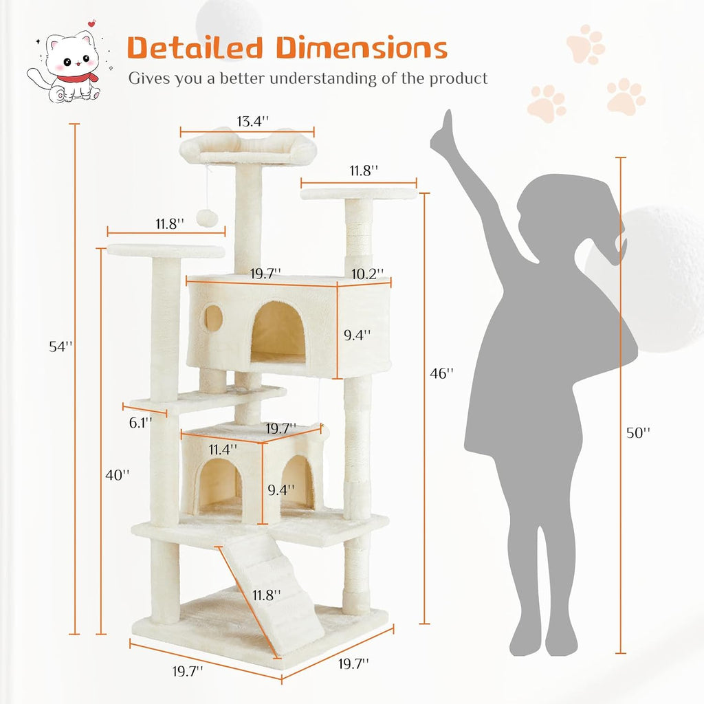 54-inch Cat Tree Tower with Scratching Posts, Indoor Use