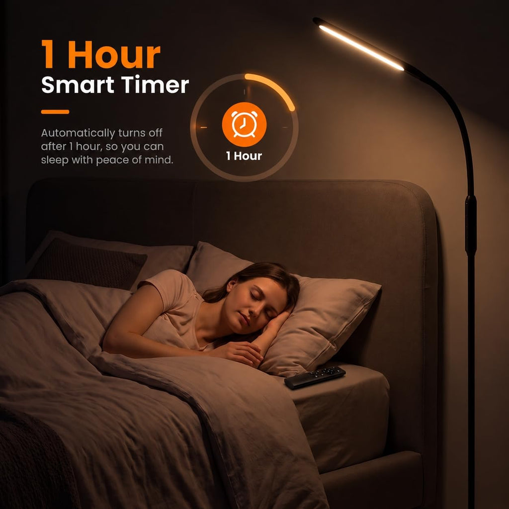 LED Floor Lamp with Remote, Standing Reading Lamp 4 Color Temperatures 3000K-5500K & 5 Brightness Dimmable, Gooseneck