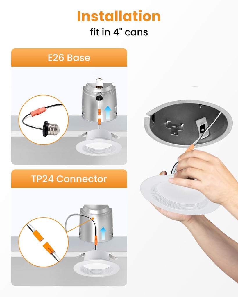 Premium Metal 4 Inch LED Recessed Lights - Retrofit Baffle Can Lighting, 800LM 9W 5CCT Selectable (2700K-6000K)