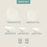 Brentwood 40-Piece Dinnerware Set - Square White Porcelain Plates and Bowls, Service for 8