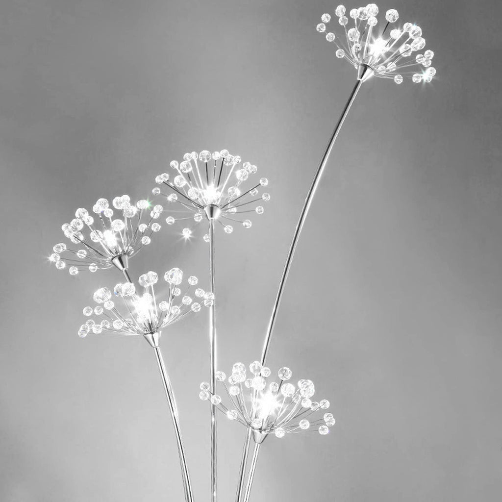 Modern Crystal Dandelion LED Floor Lamp with Remote Foot Control - 5-Head Elegant Standing Light | Includes 35x3W