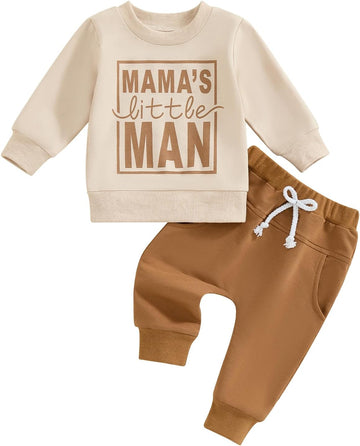 Toddler Baby Boy Sweatshirt Outfit Mamas Little Man Long Sleeve Shirt Jogger Pants Fall Outfits Winter Clothes Set