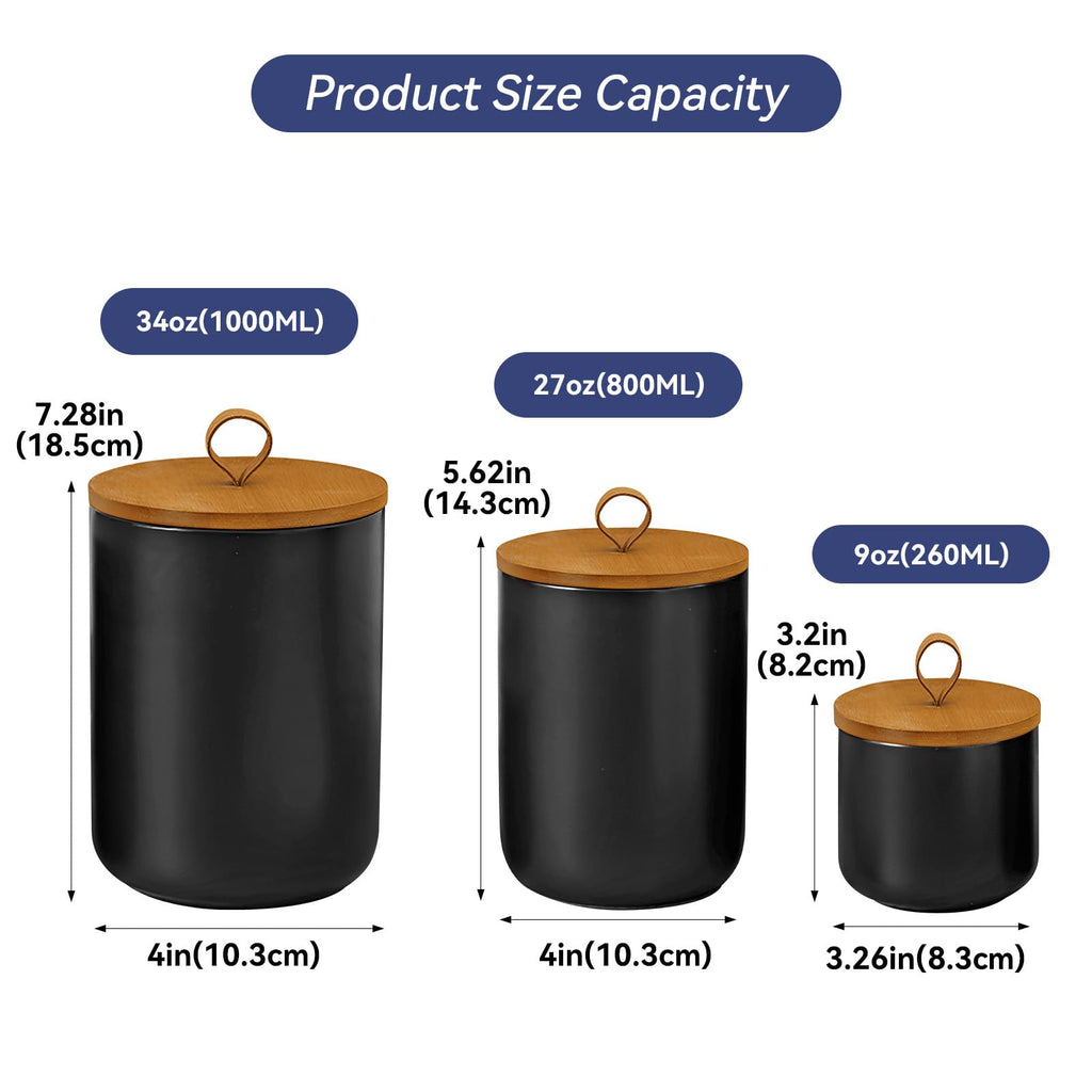 Ceramic Storage Jars, Modern Airtight Canisters with Wooden Lid (Z-three-piece suit in black)