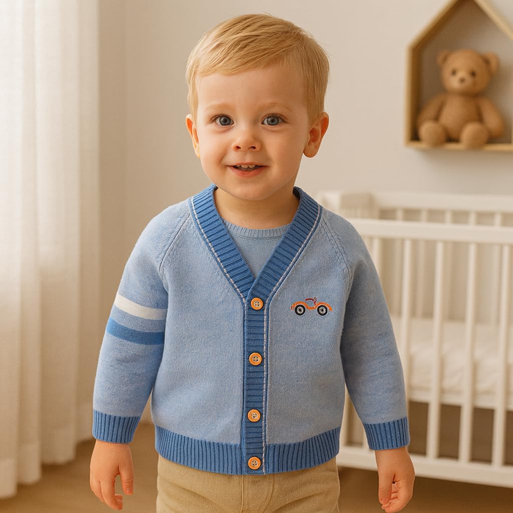 Toddler Baby Boys Cardigan Little Boys V-Neck Cotton Sweater Kids Long Sleeve Jacket Knit Button Up for Fall Winter
