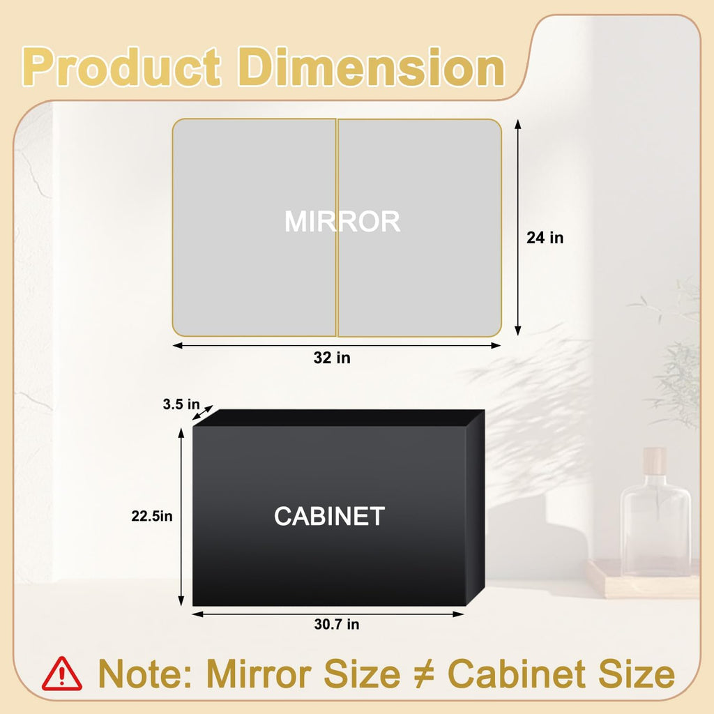 32x24 in Brushed Gold Double Door Medicine Cabinet with Mirror | Fully Assembled; Recessed or Surface Wall Mount;