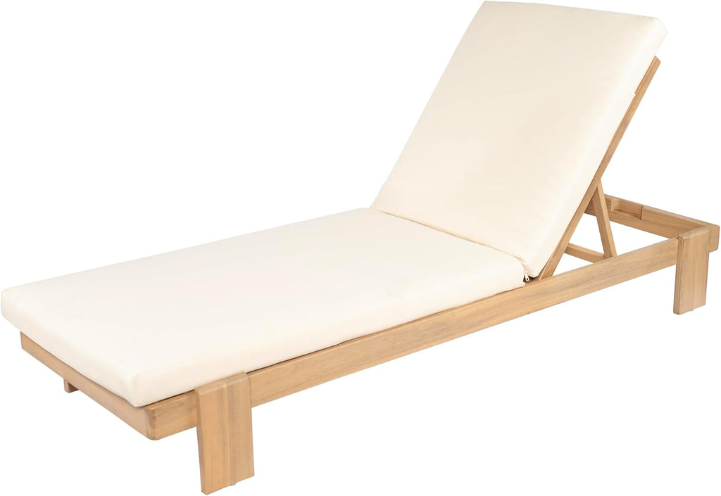 Acacia Wood Chaise Lounge Chair Outdoor, Patio Outdoor Chaise Lounge with Cushions, Adjustable Backrest Single