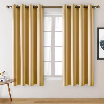 Faux Silk Gold Blackout Curtains 52W x 96L 2 Panels
