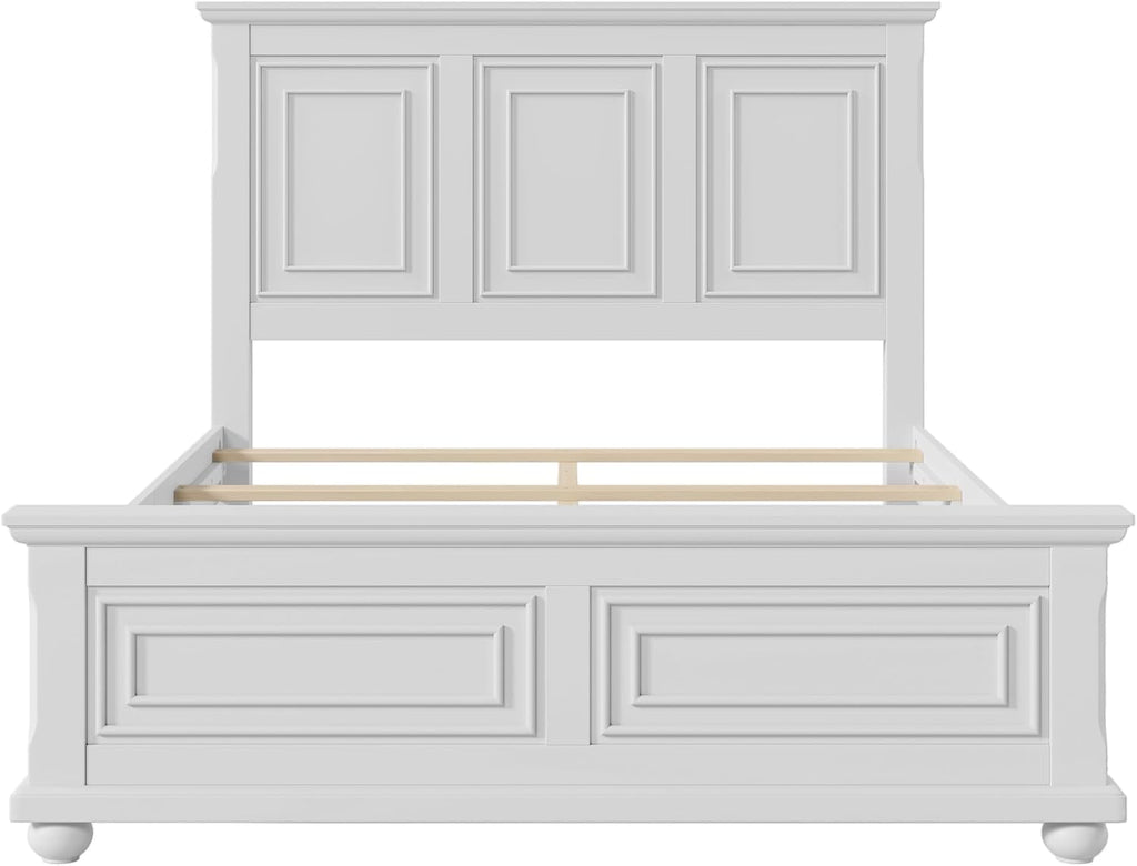 Queen Wood Platform Bed with Headboard and Footboard, Farmhouse Vintage Bed Frame with Tall Headboard, Wood Slats