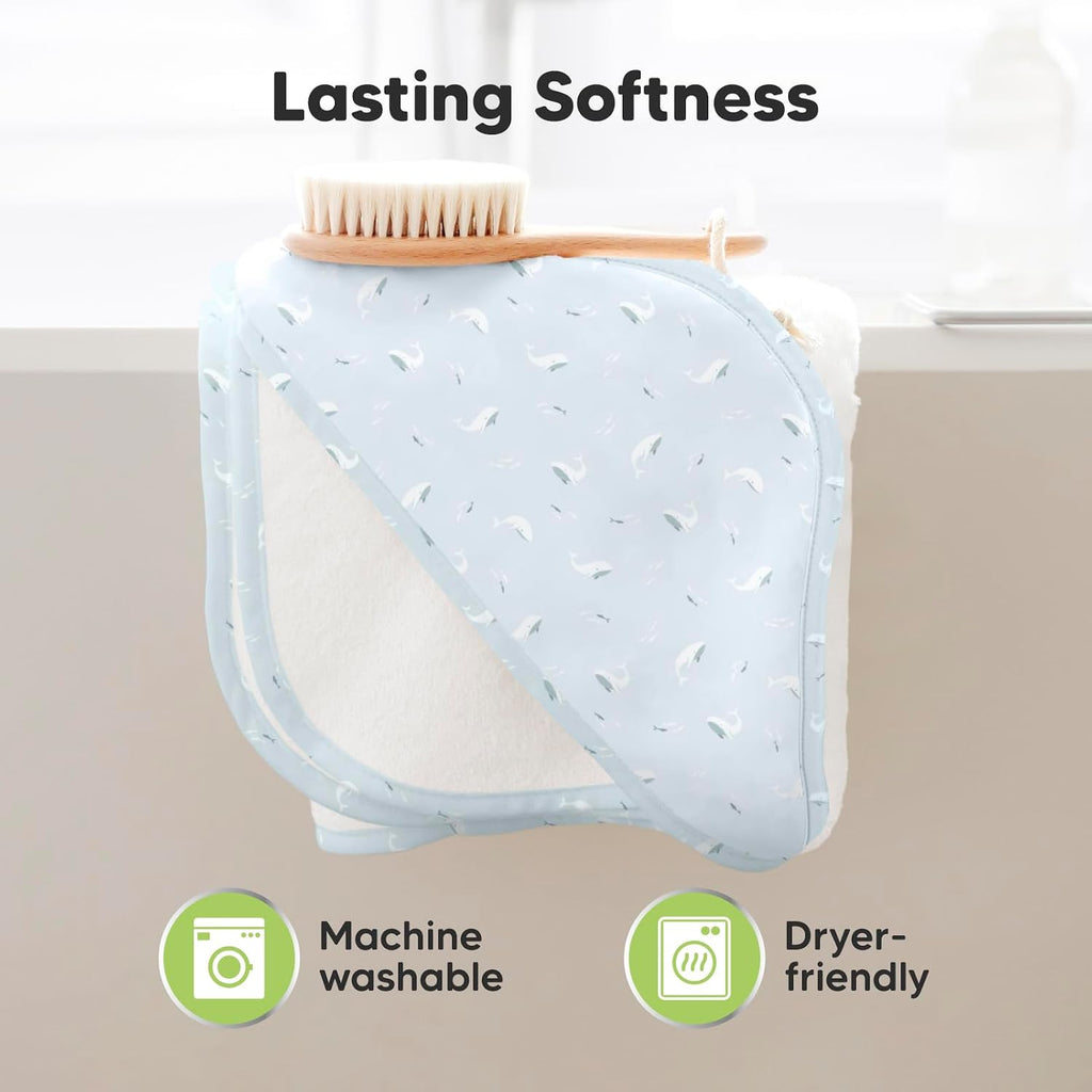 Hooded Baby Towel for Newborn, Baby Bath Towels(Blue Whale,35x35)