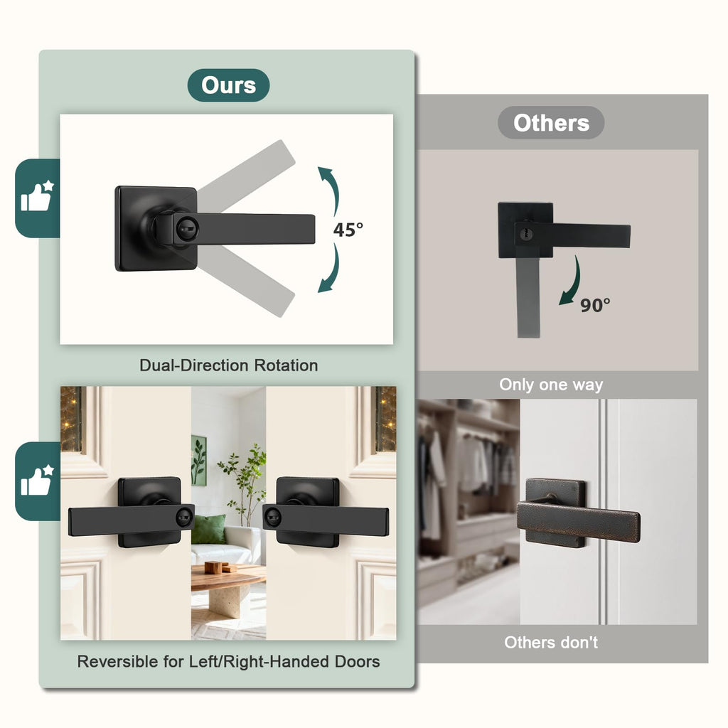 3 Pack Matte Black Privacy Door Handles Black Lever Door Handle Interior with Lock Square Privacy Door Levers Black