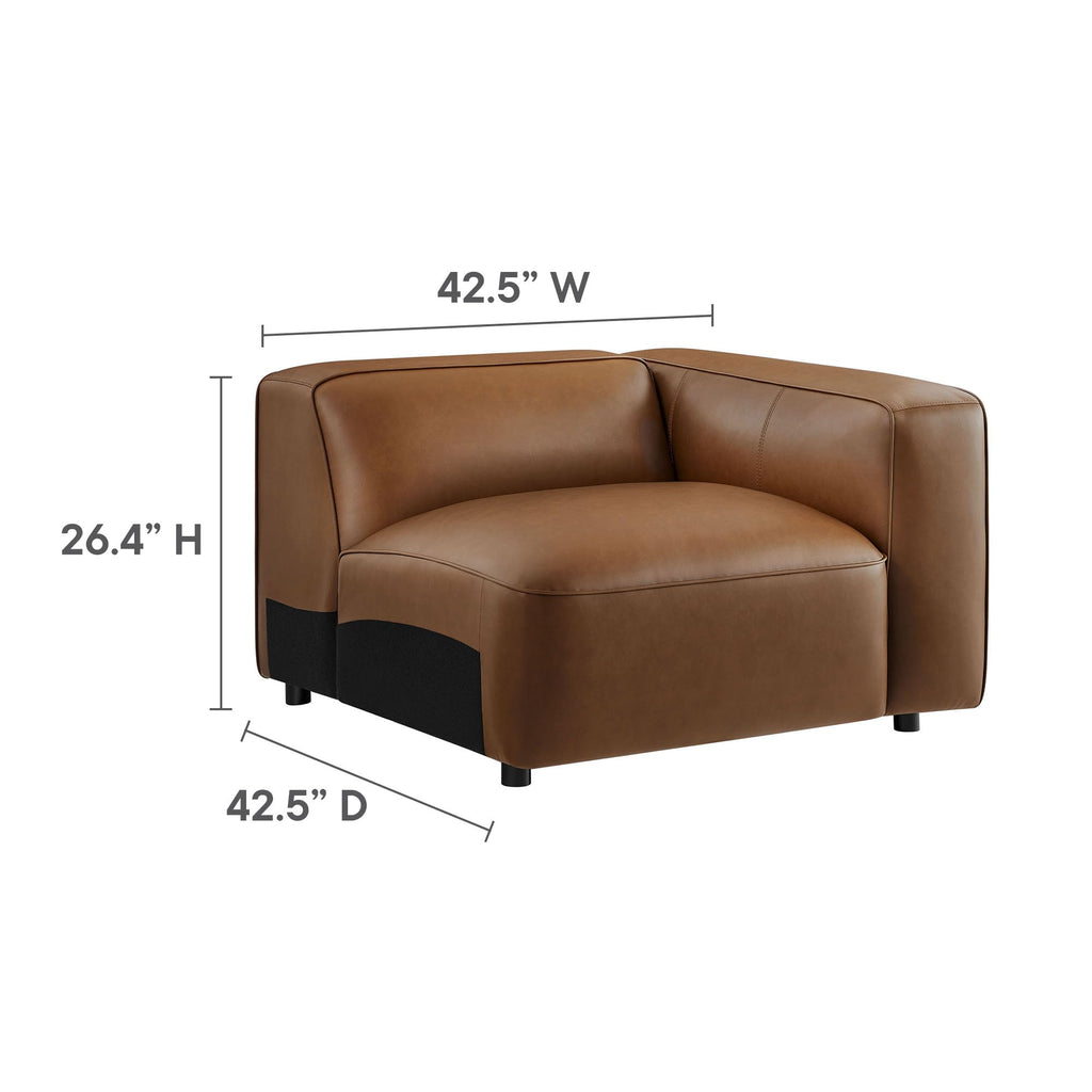 Auren Vegan Leather 3 Piece Modular Sofa in Coffee - Faux Leather 3 Seater Couch - Comfy Mid Century Modern PU