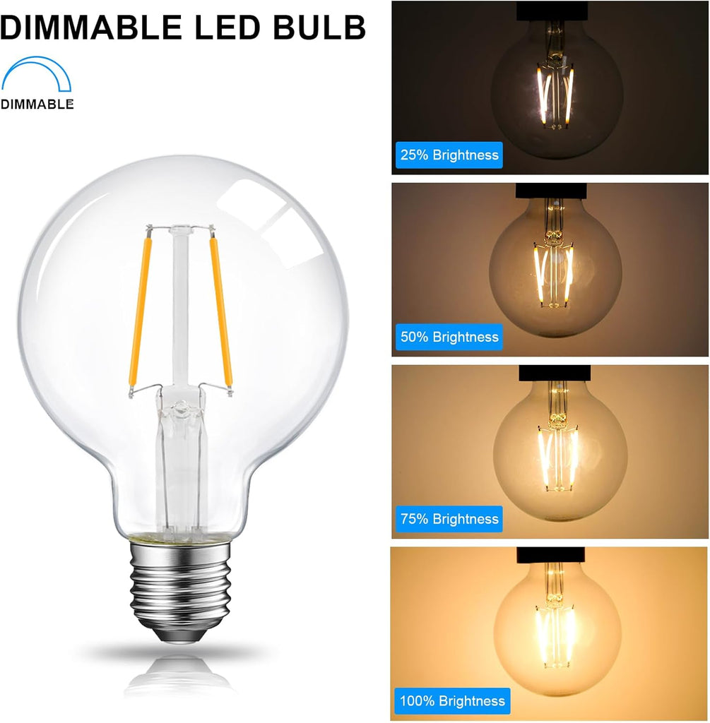 5W Dimmable G25 LED Globe Light Bulb, G25 LED Vintage Light Bulb, 60W Equivalent, 500Lumens, 2700K Soft White, E26