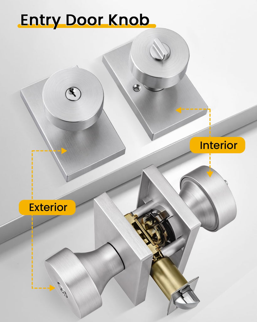 Brushed Nickel Entry Door Knob Exterior with Lock and Key 1 Pack