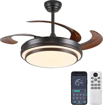 48" Modern Retractable Ceiling Fans with Lights - Black