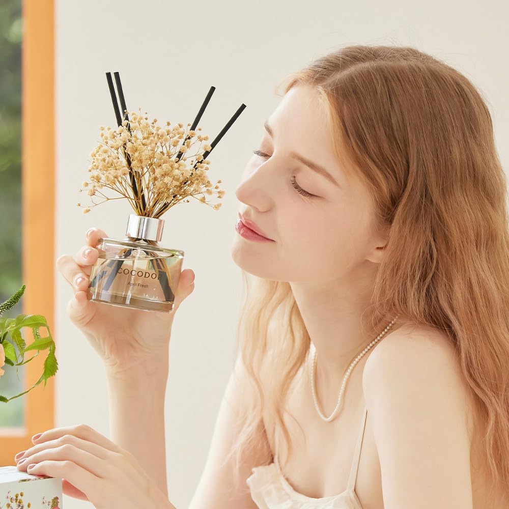 Flower Reed Diffuser Set / 6.7oz / Clean Linen/Scent Diffuser with Sticks Home Fragrance Reed Diffuser Shelf